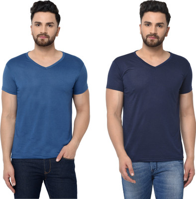 Adorbs Trend Solid Men V Neck Dark Blue T-Shirt