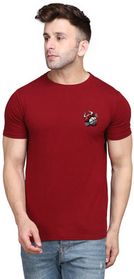 Blisstone Printed Men Round Neck Maroon T-Shirt