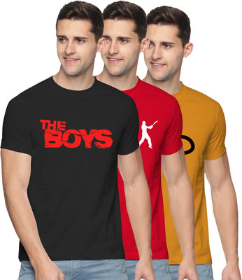 FADMARK Printed Men Round Neck Black, Red, Brown T-Shirt