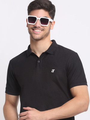 Affordable AF Solid Men Polo Neck Black T-Shirt