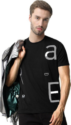 Reya Typography Men Round Neck Black T-Shirt