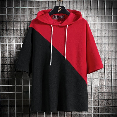 Try This Colorblock Men Hooded Neck Red, Black T-Shirt