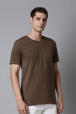 Maxzone Solid Men Crew Neck Brown T-Shirt