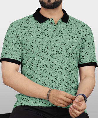 VeBNoR Printed Men Polo Neck Light Green T-Shirt