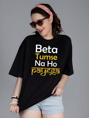 Kaido Printed Women Round Neck Black T-Shirt