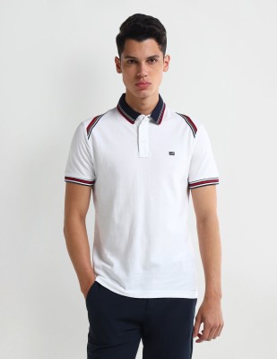 ARROW Striped Men Polo Neck White T-Shirt