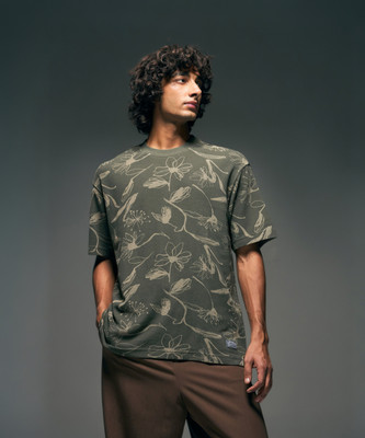 FLYING MACHINE Floral Print Men Round Neck Green T-Shirt