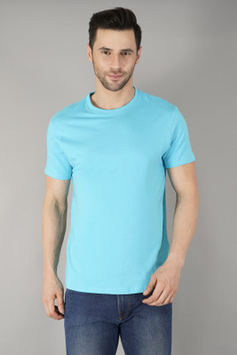 routinkwear Solid Men Round Neck Light Blue T-Shirt