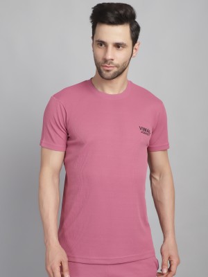VIMAL JONNEY Self Design Men Round Neck Pink T-Shirt