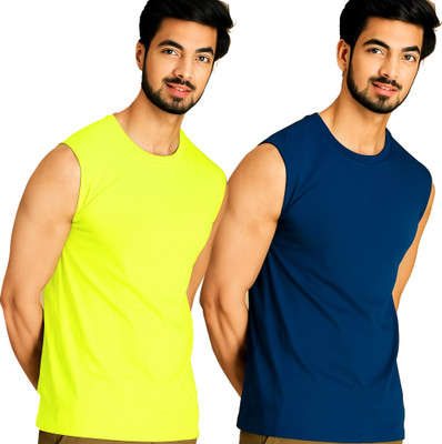 Jangoboy Solid Men Round Neck Green, Dark Blue T-Shirt
