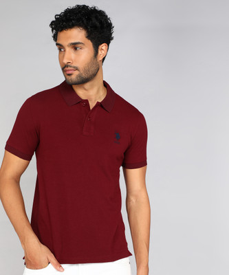 U.S. POLO ASSN. Solid Men Polo Neck Maroon T-Shirt