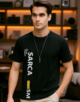 Autna Printed Men Round Neck Black T-Shirt