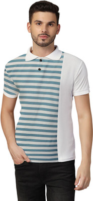 tfurnish Striped Men Polo Neck Blue T-Shirt