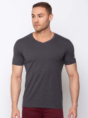 Status Quo Solid Men Round Neck Grey T-Shirt