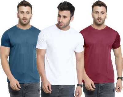 UDI n ADI Solid Men Round Neck Dark Blue, White, Maroon T-Shirt