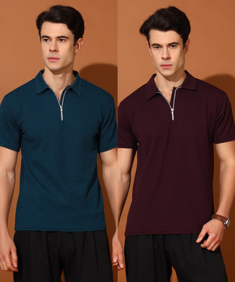 METRONAUT Solid Men Polo Neck Multicolor T-Shirt