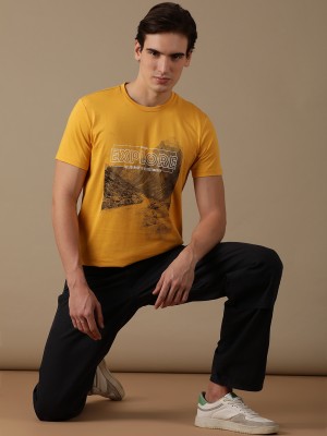 Wrangler Printed, Typography Men Round Neck Yellow T-Shirt