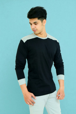 FARICON Solid, Colorblock Men Round Neck Black T-Shirt
