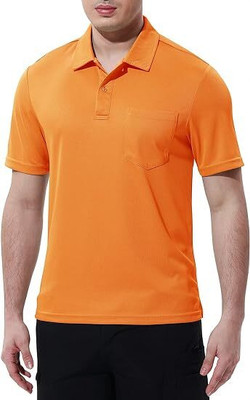 COLORTRAIT Solid Men Polo Neck Orange T-Shirt
