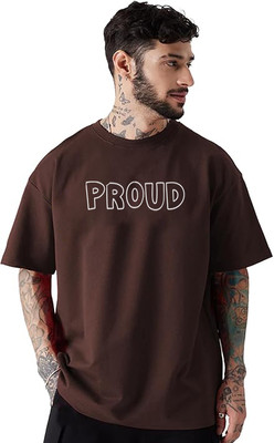 RodZen Printed Men Round Neck Brown T-Shirt