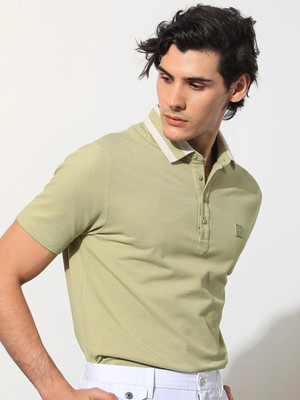 RARE RABBIT Solid Men Polo Neck Green T-Shirt