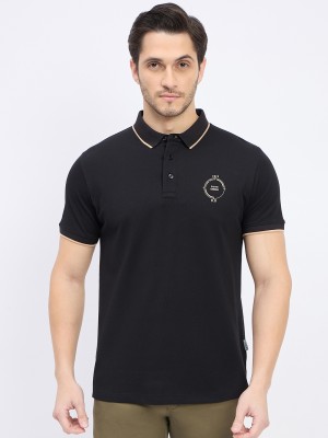 DUKE Solid Men Polo Neck Black T-Shirt