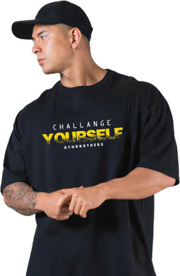 GYMBROTHERS Printed Men Round Neck Black T-Shirt