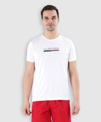 U.S. POLO ASSN. Printed Men Round Neck White T-Shirt