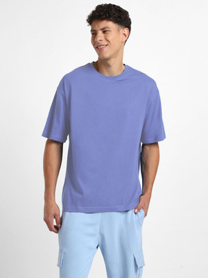 NOBERO Solid Men Crew Neck Light Blue T-Shirt