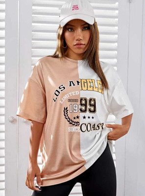 Detour Printed, Typography Women Round Neck Multicolor T-Shirt