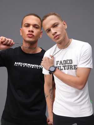 MADSTO Printed Men Round Neck Black, White T-Shirt