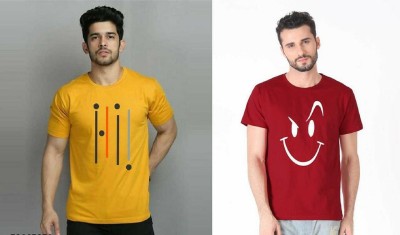 goyal saree palace Printed Men Round Neck Yellow, Maroon T-Shirt