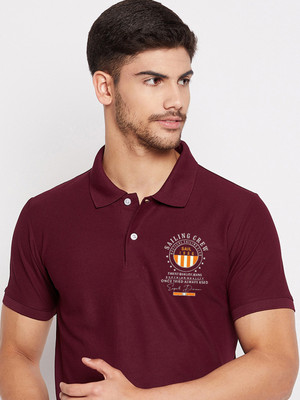 SZN Printed Men Polo Neck Maroon T-Shirt