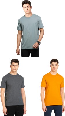 JOCKEY Solid Men Round Neck Green, Grey, Yellow T-Shirt