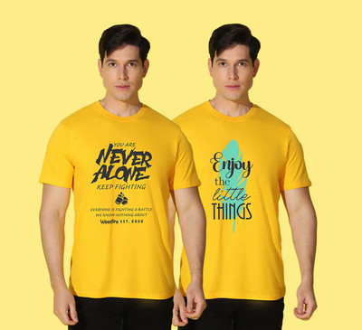 WOOSTRO Printed Men Round Neck Yellow T-Shirt