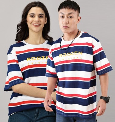 RodZen Printed Couple Round Neck Blue T-Shirt