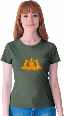 Rushaan Printed Women Round Neck Green T-Shirt