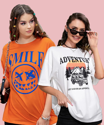 METRONAUT Printed Women Round Neck Multicolor T-Shirt