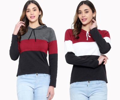 LIAK Colorblock Women Hooded Neck Multicolor T-Shirt