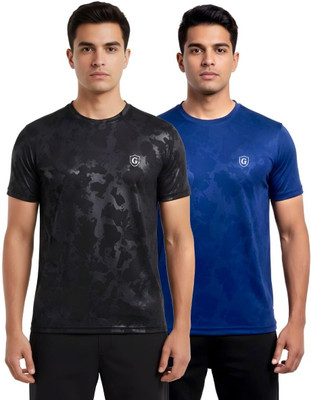 Gur Style Solid Men Round Neck Blue, Black T-Shirt