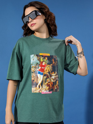 Tokyo Talkies Printed, Typography Women Round Neck Green T-Shirt