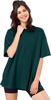 SHODOX Solid Women Round Neck Green T-Shirt