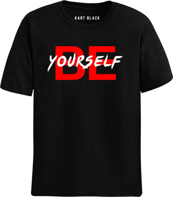 KART BLACK Self Design Men Round Neck Orange T-Shirt