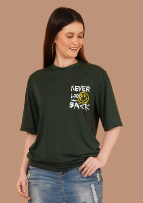 Parona Printed Women Round Neck Green T-Shirt