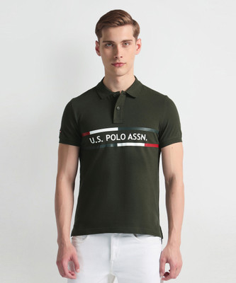 U.S. POLO ASSN. Printed Men Polo Neck Green T-Shirt