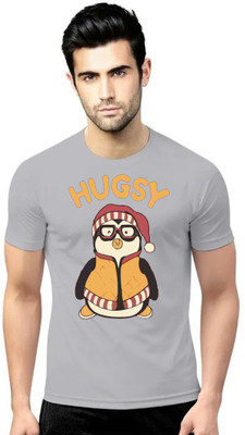 LV CARE Printed Men Round Neck Grey T-Shirt