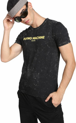 FLYING MACHINE Typography Men Round Neck Black T-Shirt