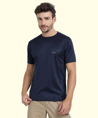 FTX Solid Men Round Neck Blue T-Shirt