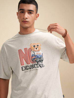 HIGHLANDER Printed Men Round Neck Grey T-Shirt