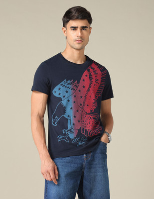 U.S. Polo Assn. Denim Co. Graphic Print Men Crew Neck Blue T-Shirt